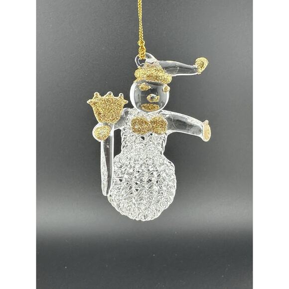 Vintage Hand Spun Glass Snowman w/ Gold Accents Ornament 3" Original Box 1990s - Picture 4 of 8
